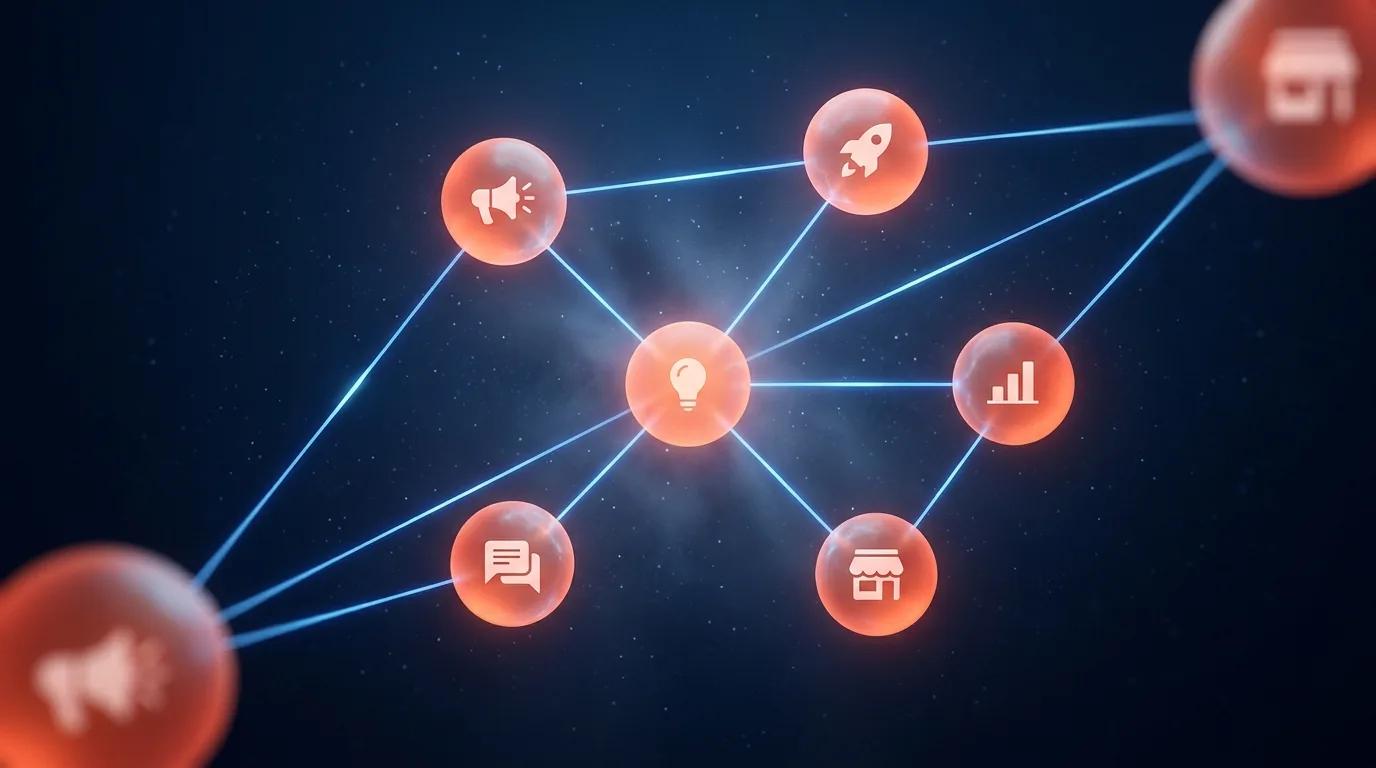 Network illustration of connected marketing communities representing the best subreddits for promotion