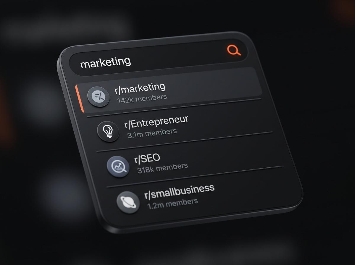 Dark-mode Reddit subreddit search results listing communities and member counts