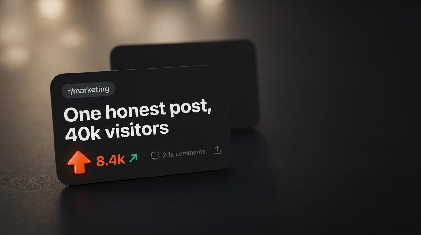 Dark-mode Reddit post from r/marketing with a high upvote count and rising trend